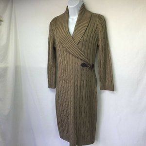 Calvin Klein Womens Brown Cable Knit Sweater Dress Faux Wrap Buckle Knit Dress M